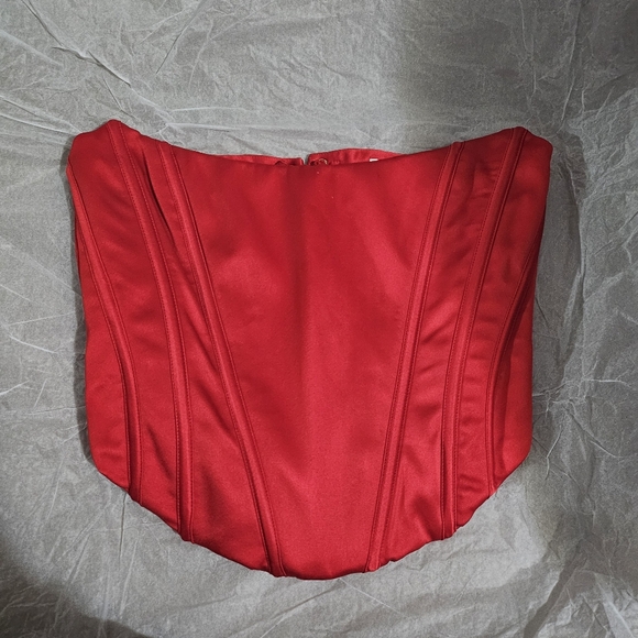 House Of CB 'Genevieve' Scarlet Satin Lace Back Corset - Picture 3 of 5